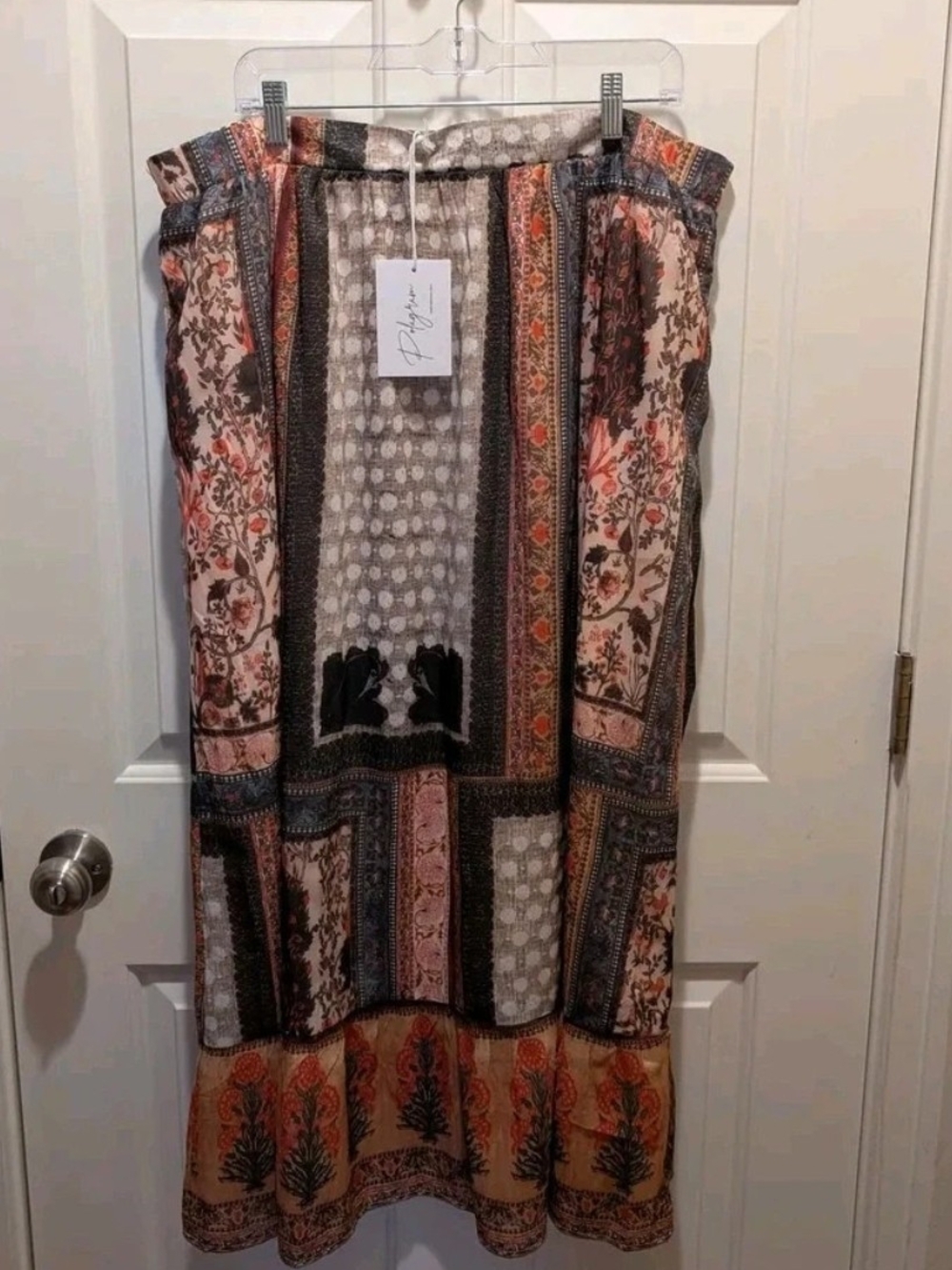 Polagram Boho Patchwork Midi Skirt in Multi-Color